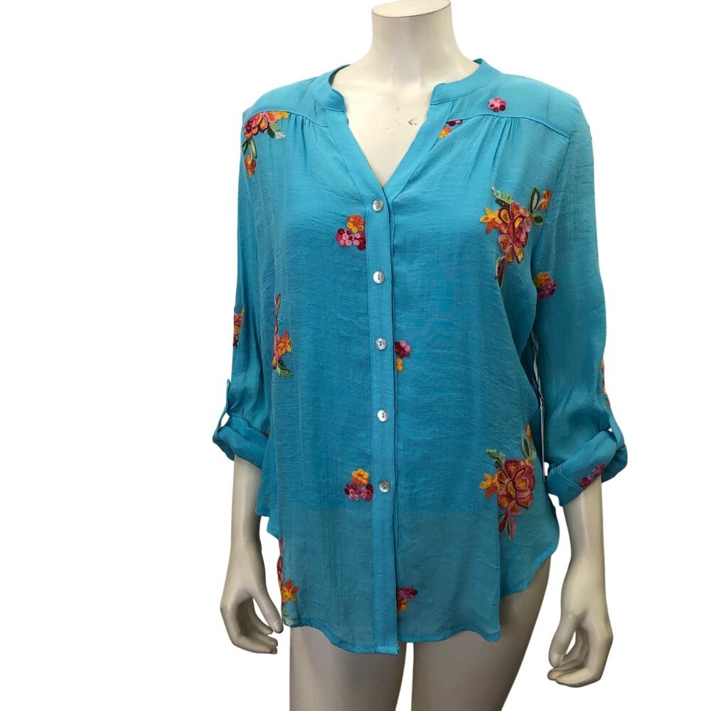 Figueroa & Flower‎ Floral Button-Up Blouse With Blue Tank Top LPet NWT